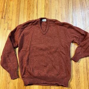 Vintage Shetland Wool Sweater Womens XL Red Pullover V Neck
